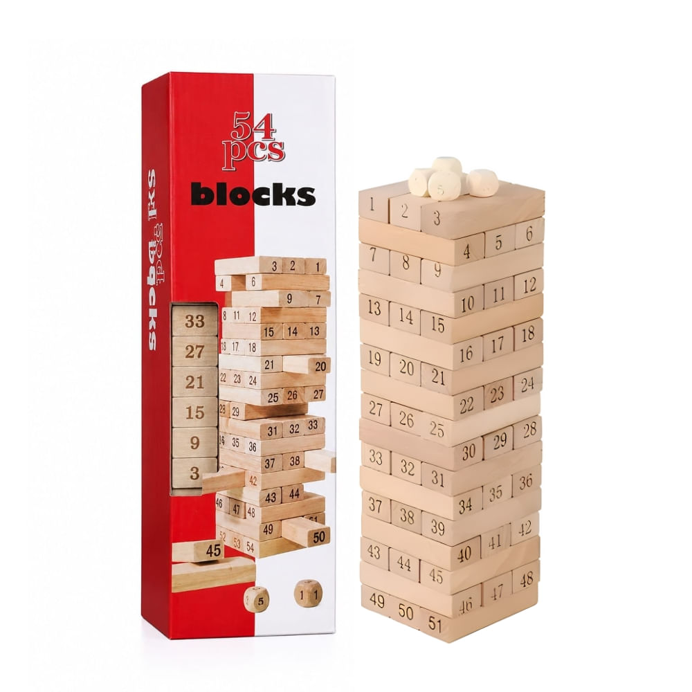 Juego Jenga de Madera con Números Educativo para Niños 54pcs
