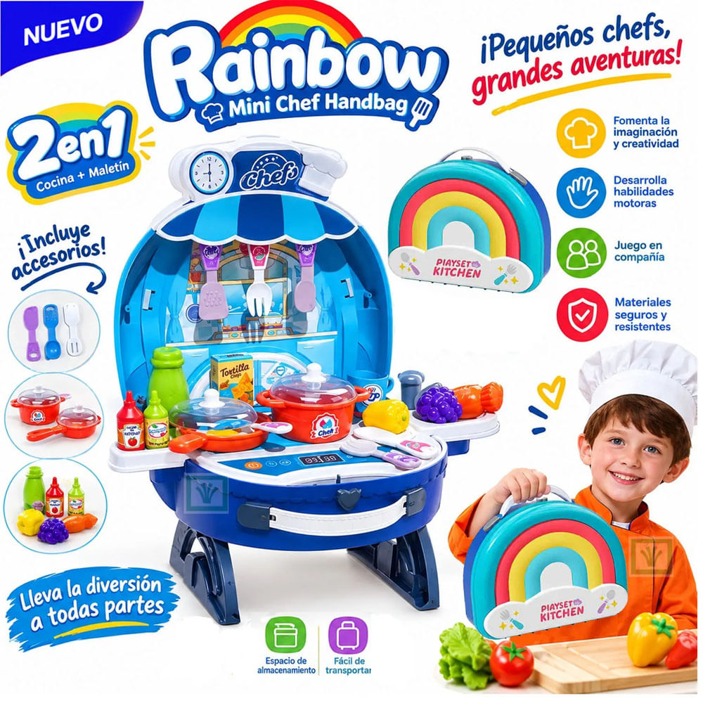 Cocina de Juguete Portátil 2 en 1 con Accesorios Arcoiris 008-507A Niño