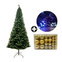 COMBO Orange: Árbol de Navidad 270cm Premium 1900 Ramas + Set de 122 Bolas de Árbol 4/6/8cm Dorado + Tira 10m de 200 Luces con Luz LED Fría
