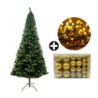 COMBO Orange: Árbol de Navidad 270cm Premium 1900 Ramas + Set de 122 Bolas de Árbol 4/6/8cm Dorado + Tira 10m de 200 Luces con Luz LED Cálida