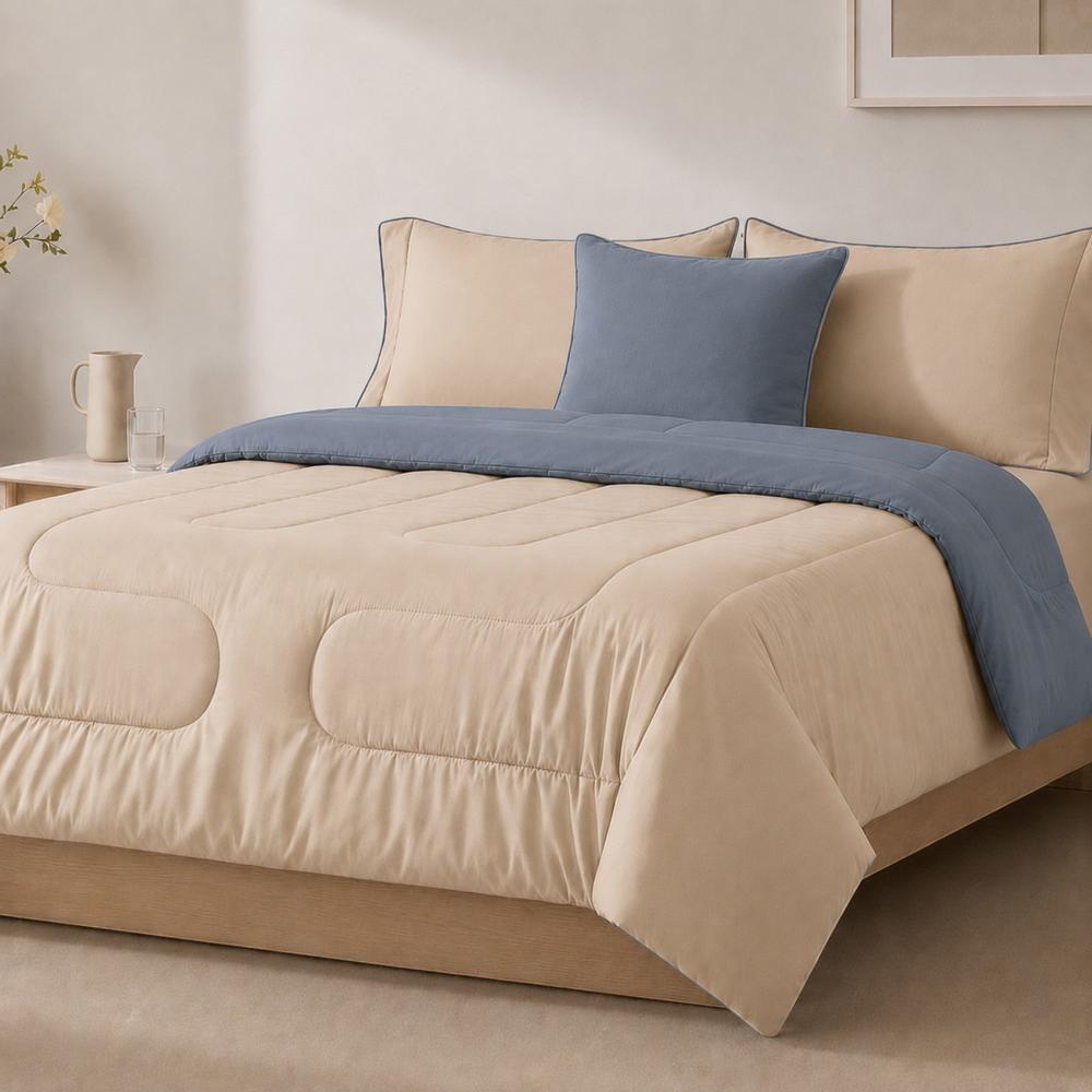 Edredón 150 Hilos Microfibra Damasco / Beige Azul Acero Arlin