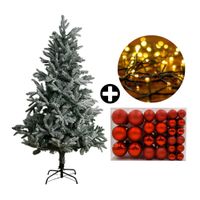 COMBO Orange: Árbol de Navidad 180cm Premium Nevado Plegable + Set de 122 Bolas de Árbol 4/6/8cm Rojo + Tira 10m de 200 Luces con Luz LED Cálida