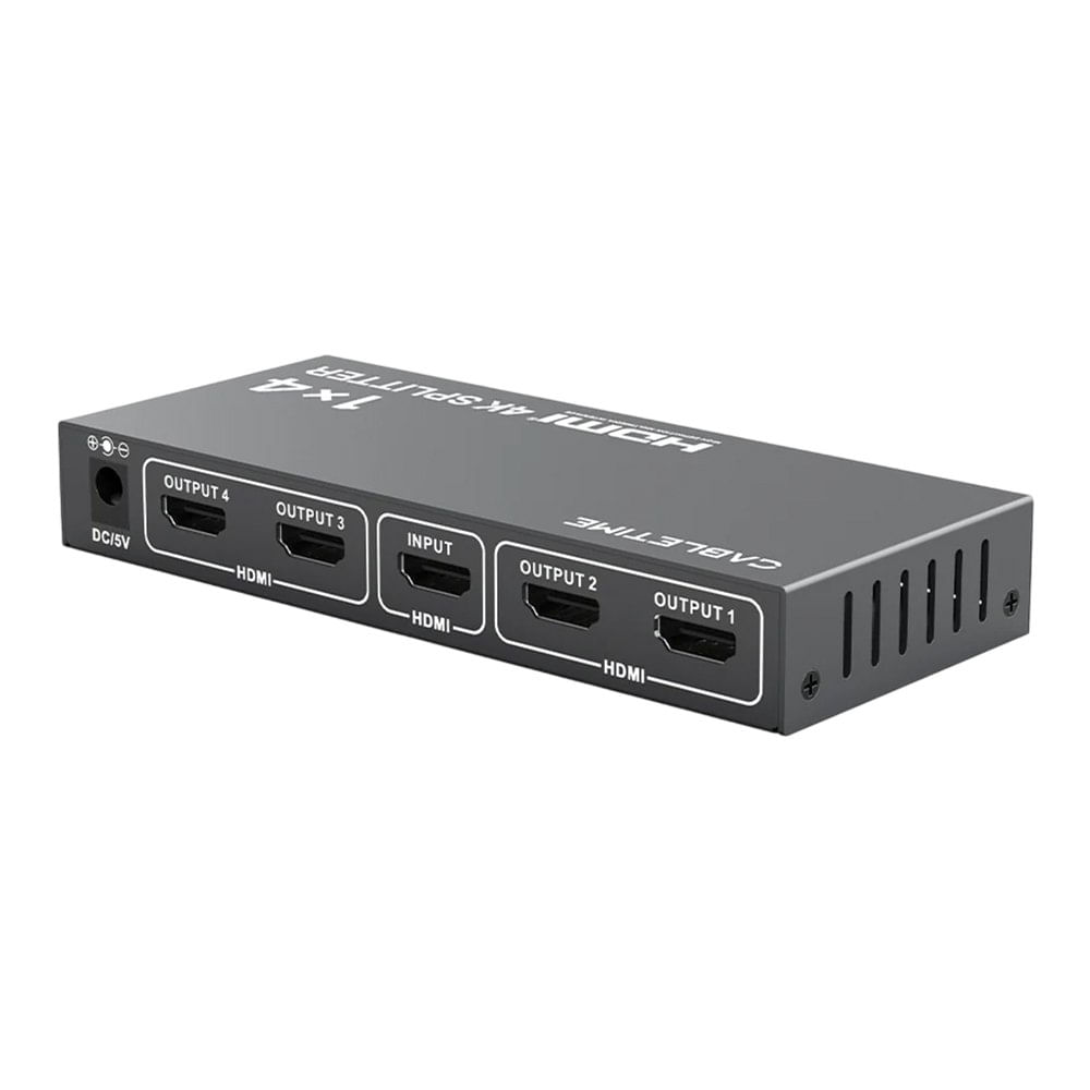 Splitter HDMI 1 X 4 CABLETIME 4K 30Hz Multiplicador 4 Pantallas HDR Chasis Metálico DC 5V CP38G