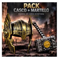 Set Guerrero Fantasía Máscara Casco y Martillo Dorado para Disfraz Halloween Cosplay