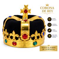 Corona Rey Dorada Negro con Piedras Disfraz Medieval Halloween Fiesta Cosplay