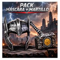 Set Guerrero Fantasía Máscara Casco Plateado y Martillo para Disfraz Halloween Cosplay