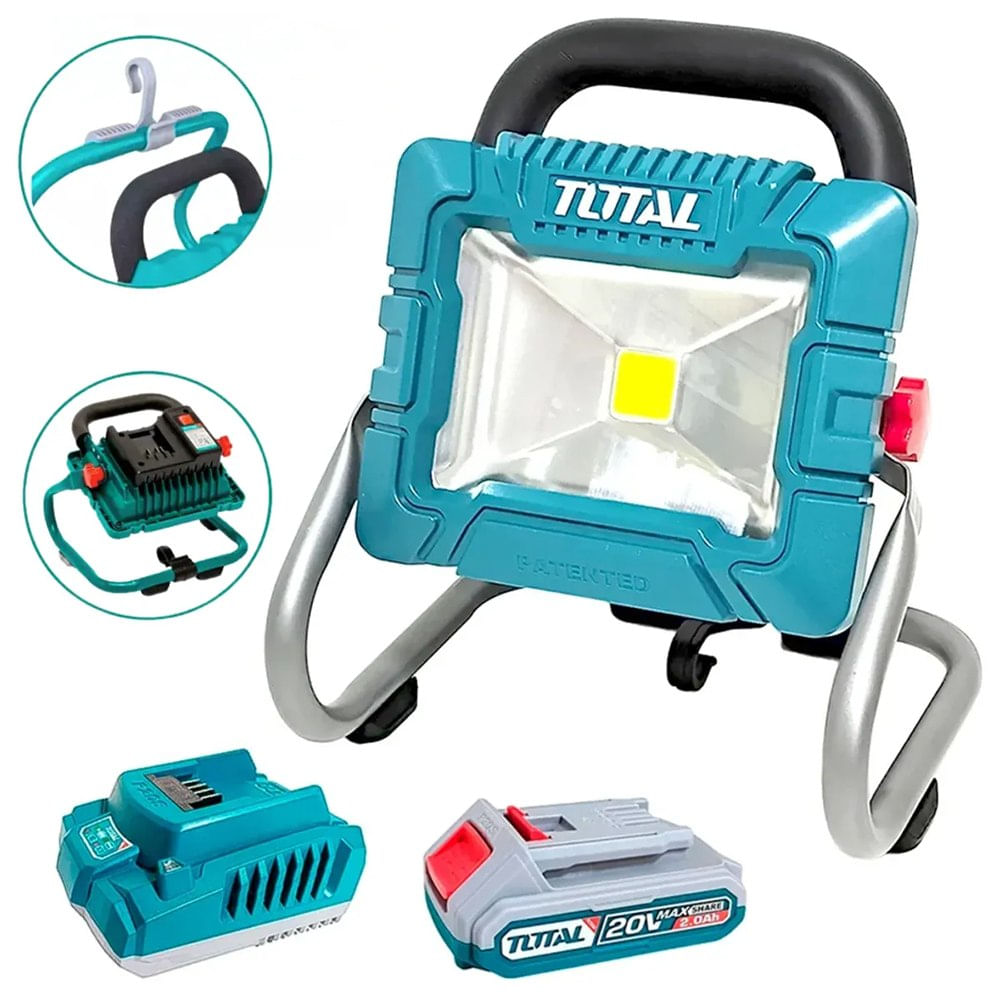 Lámpara de Trabajo LED Inalámbrica TOTAL 20V 1800 Lúmenes Foco Reflector Portátil  TWLI20258