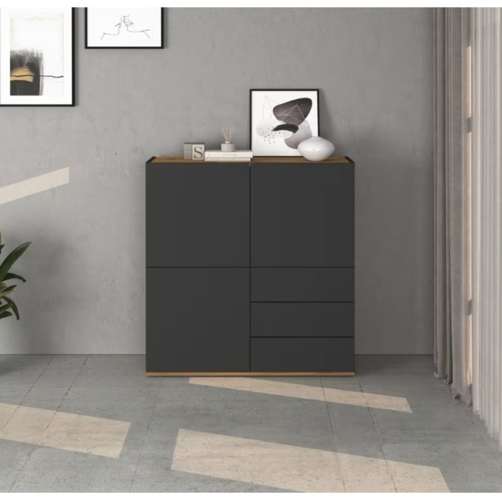Aparador Moderno Mat 3 Puertas 3 Cajones Negro y Duna RyR MUEBLES