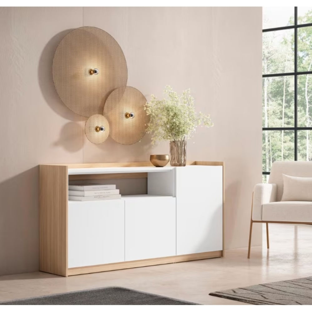 Aparador Moderno Arlon 3 Puertas Duna y Blanco RyR MUEBLES
