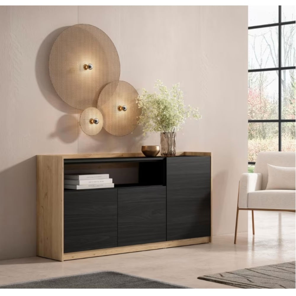 Aparador Moderno Arlon 3 Puertas Duna y Negro RyR MUEBLES