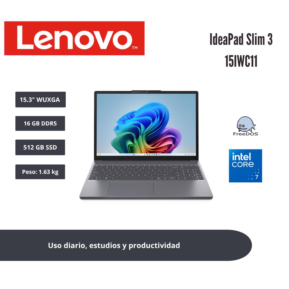 LAPTOP LENOVO IDEAPAD SLIM 3 15.3 WUXGA IPS CORE 7 350 16GB DDR5 512GB SSD GRIS