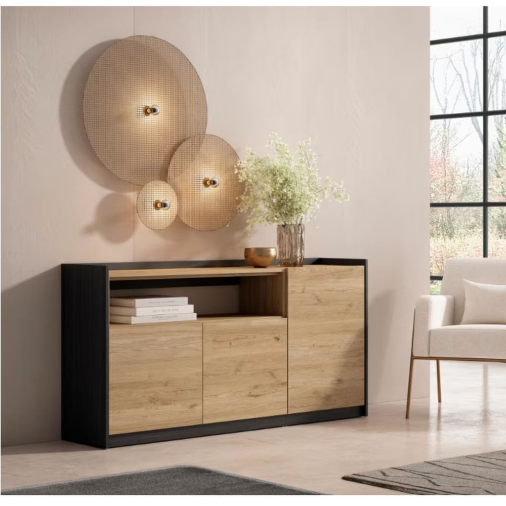 Aparador Moderno Arlon 3 Puertas Negro y Duna RyR MUEBLES