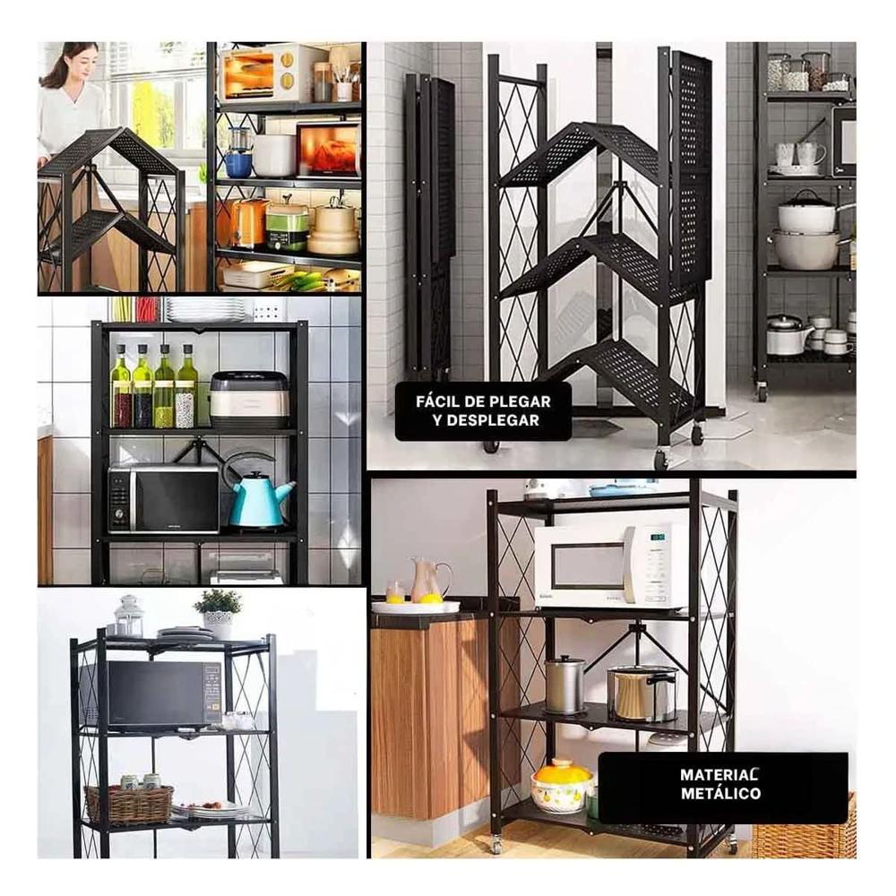 Modulo Plegable de Metal con 4 Niveles Negro para Ordenar Ambientes del Hogar