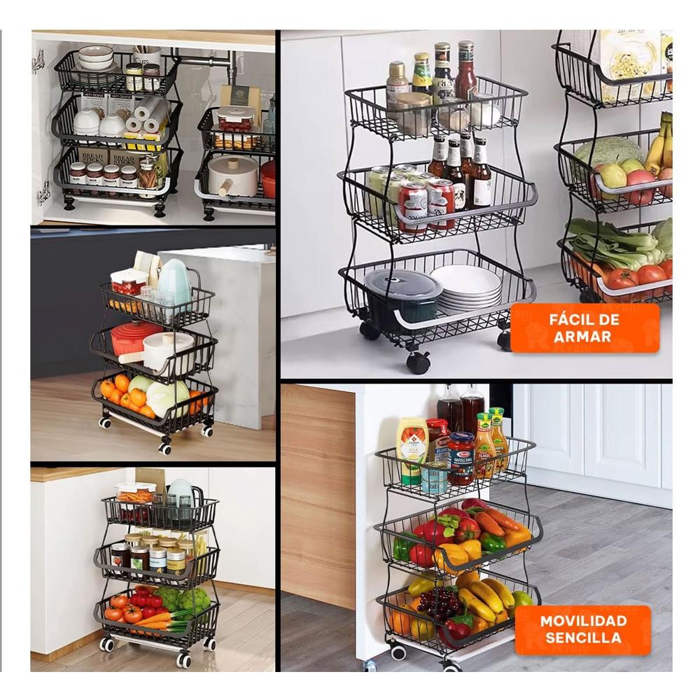 Organizador de 3 Niveles para Cocina en Acero Color Negro Hogar Funcional