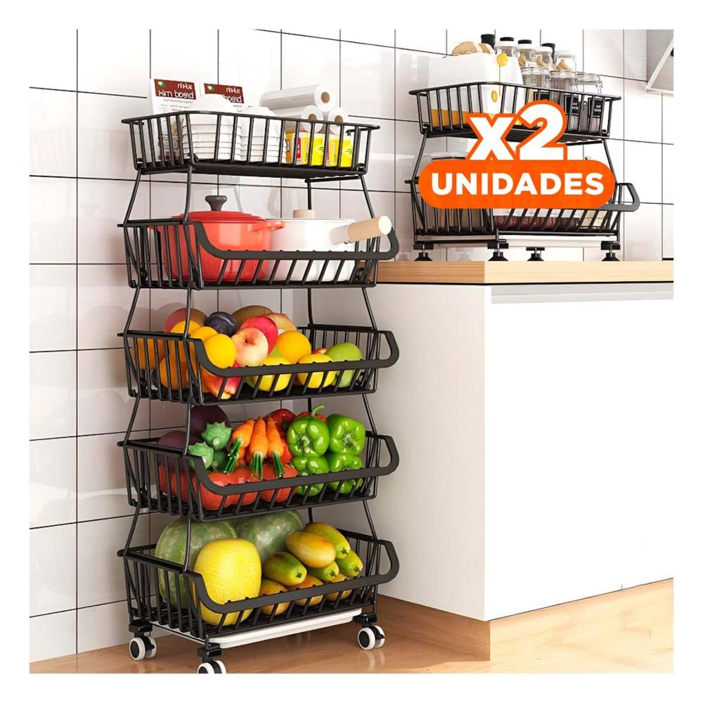 Pack2 Carrito de Cocina Acero Negro para Almacenamiento en Casa Real YRegalo Sticker