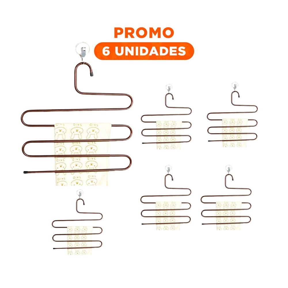 Pack6 Rack Tipo S Marron Para Organizar Chaquetas Y Bufandas En Hogar