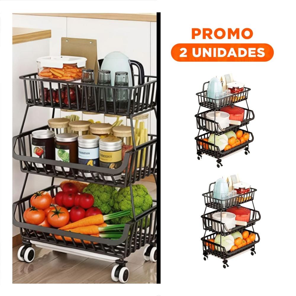 Pack2 Modulo de 3 Niveles para Cocina en Acero Color Negro Resistente Multiuso