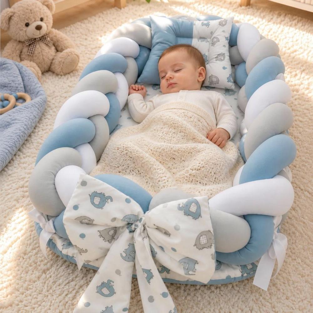 Nido Colecho Trenzado Para Bebés Con Almohada - Verde