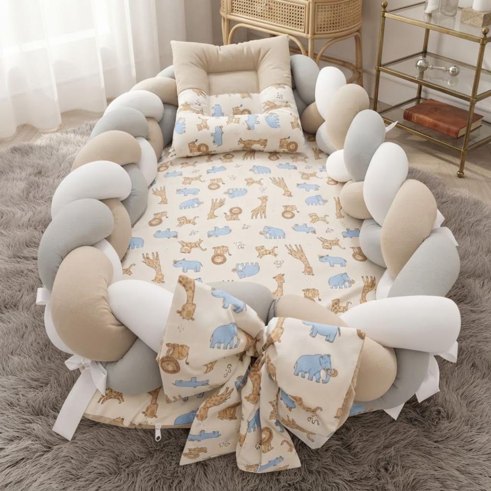 Nido Colecho Trenzado Para Bebés Con Almohada - Beigee