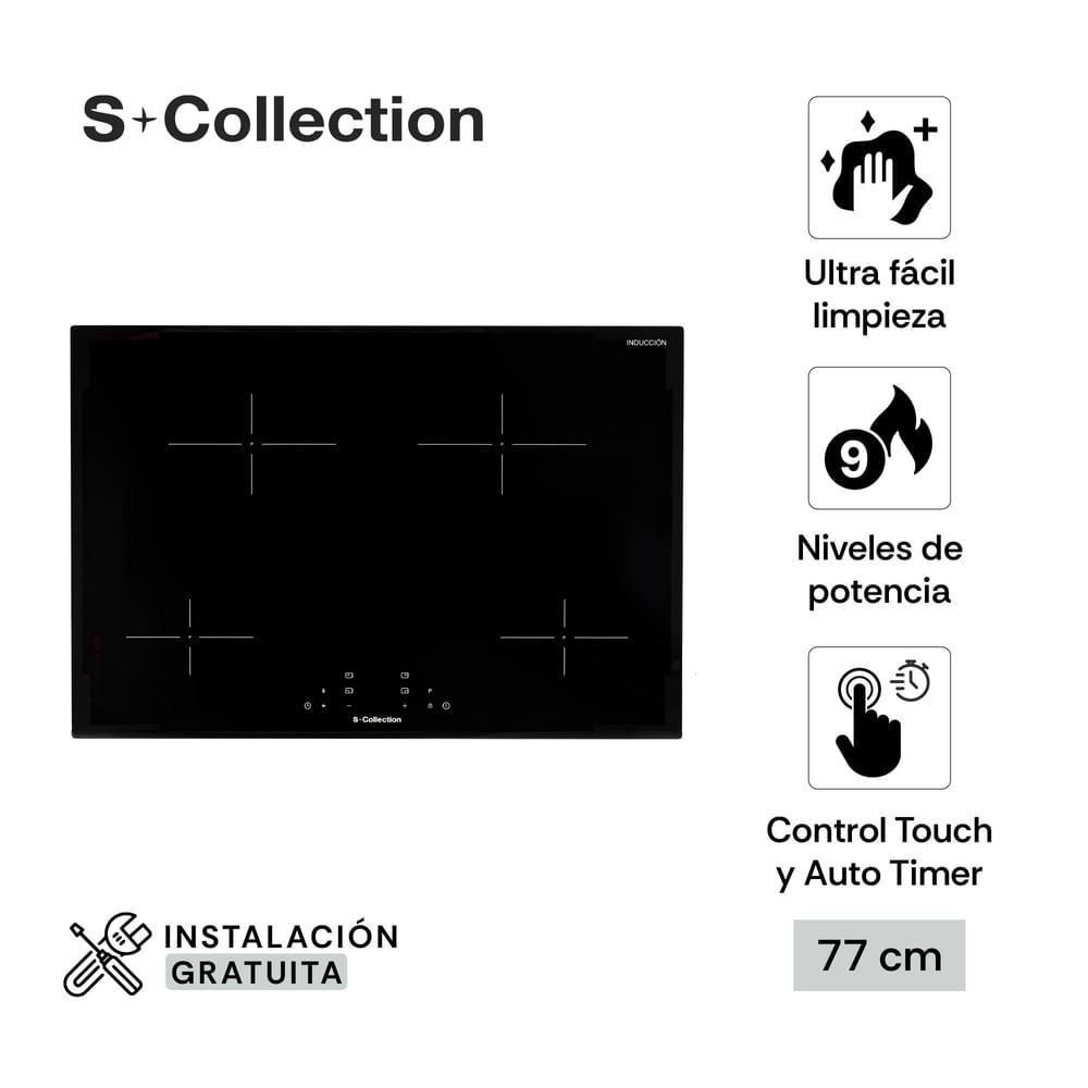 Cocina Encimera de Inducción 77cm S-Collection 3120SOLCO051V2 Negro