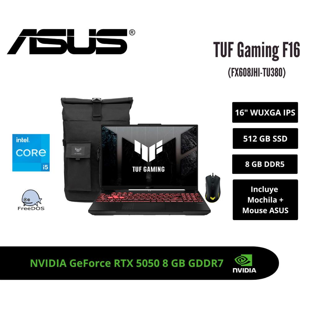 LAPTOP GAMING ASUS TUF F16 16 WUXGA 144HZ IPS CORE i5-14450HX RTX 5050 8GB 8GB DDR5 512GB SSD