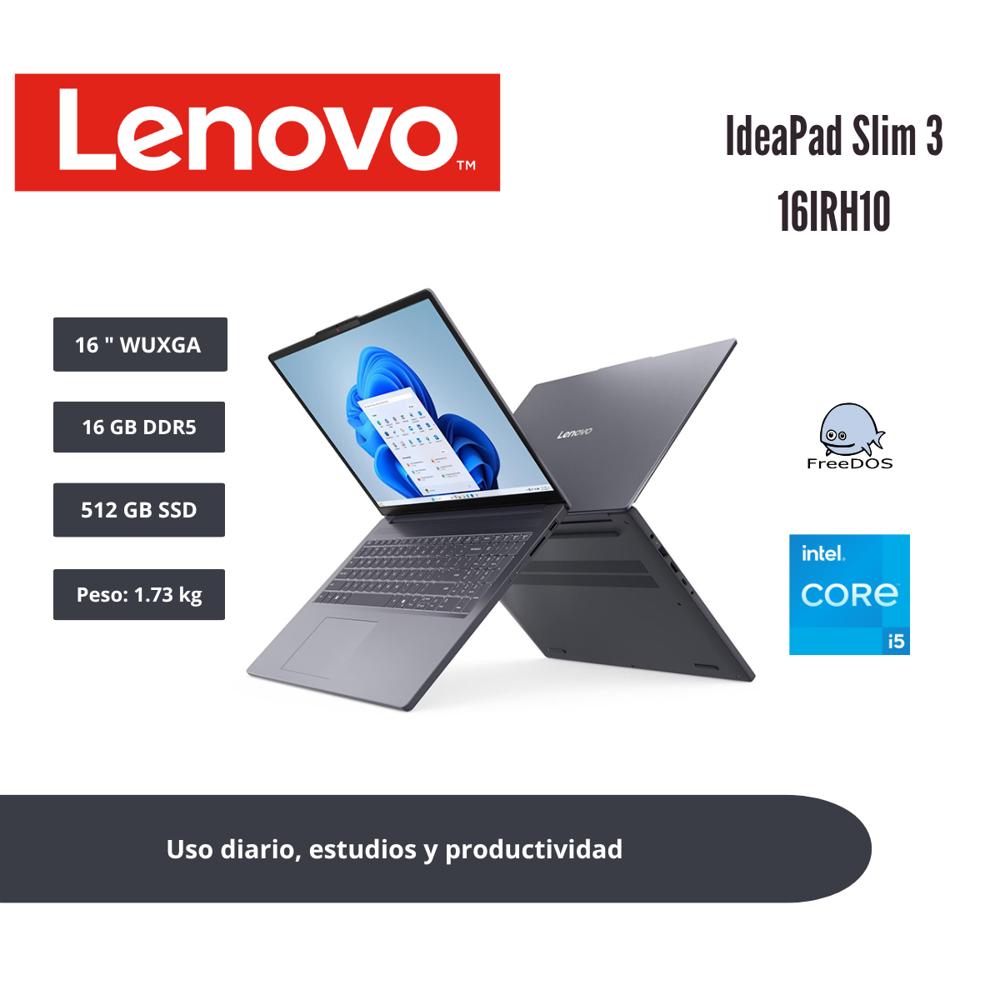 LAPTOP LENOVO IDEAPAD SLIM 3 16 WUXGA IPS CORE i5-13420H 16GB DDR5 512GB SSD GRIS