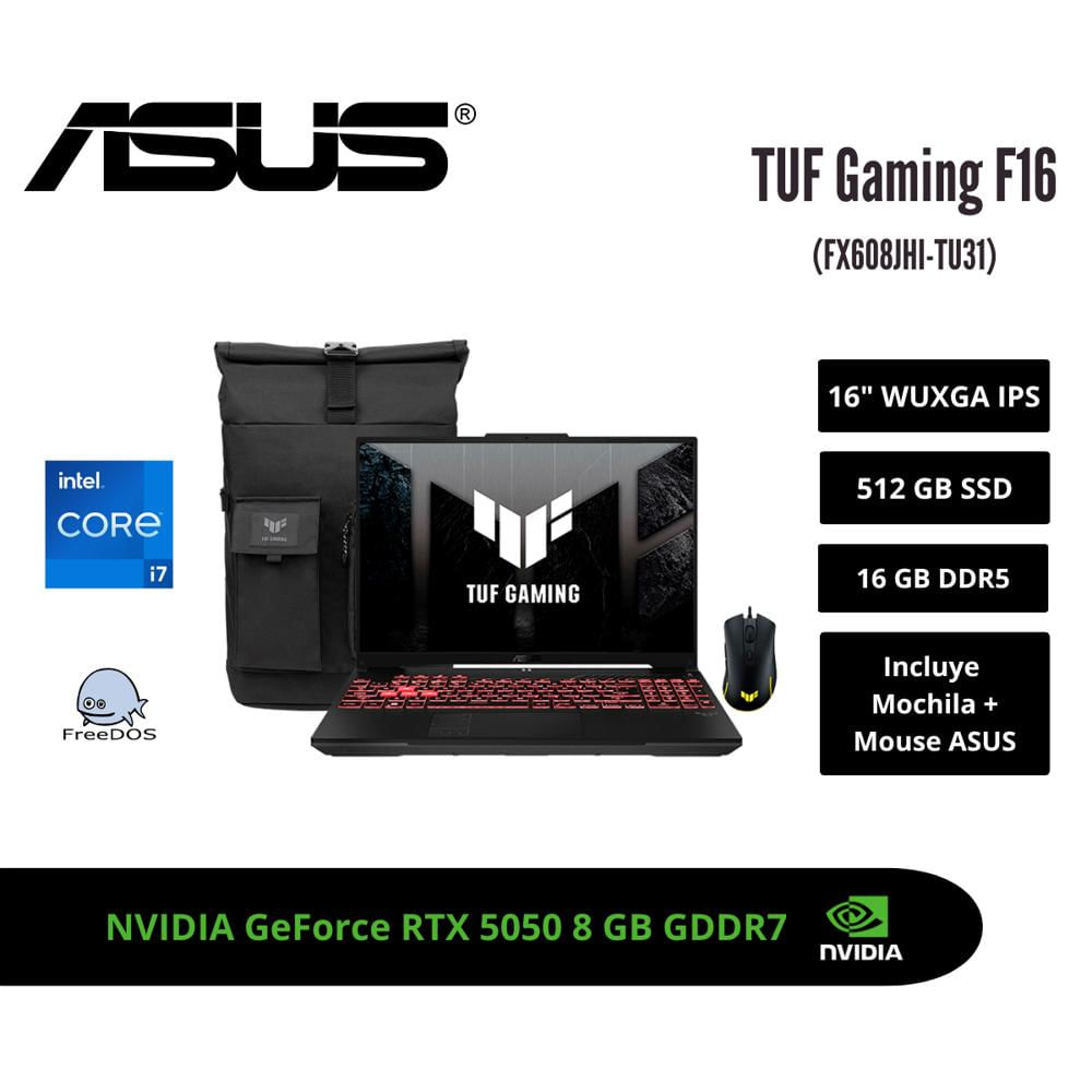 LAPTOP GAMING ASUS TUF F16 16 WUXGA 144HZ IPS CORE i7-14650HX RTX 5050 8GB 16GB DDR5 512GB SSD