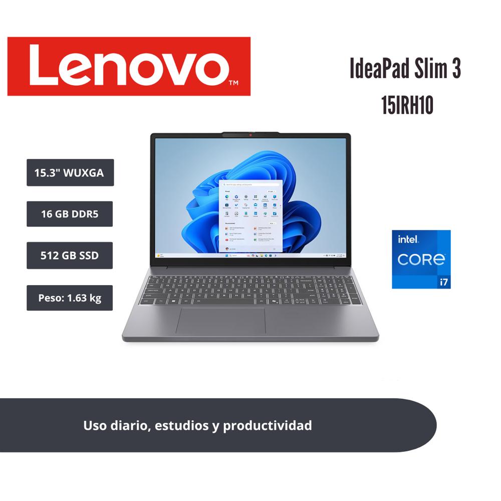 LAPTOP LENOVO IDEAPAD SLIM 3 15.3 WUXGA IPS CORE i7-13620H 16GB DDR5 512GB SSD GRIS 83K101FCLM