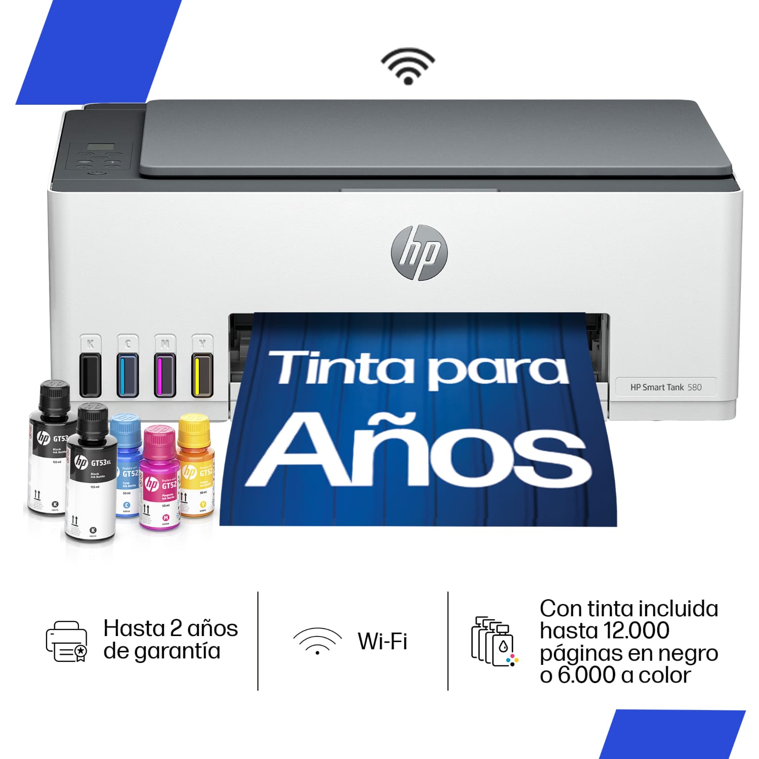 Impresora HP Todo-en-Uno Smart Tank 580 Bluetooth Wi-Fi