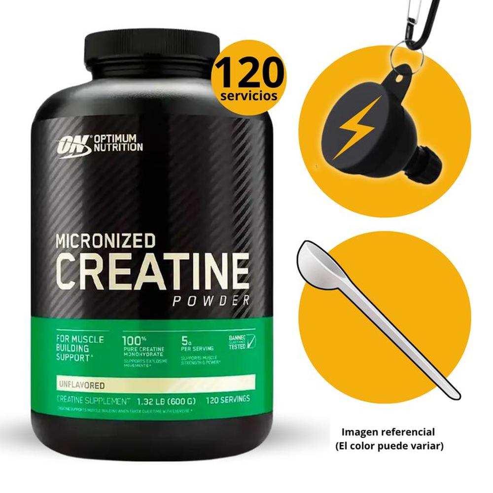 CREATINA ON DE 600gr CON CUCHARA MEDIDORA Y PORTASUPLEMENTOS