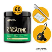 Creatina Optimum Nutrition 300gr y scoop y antihumedad Monohidratada Micronizada y Portasuplementos