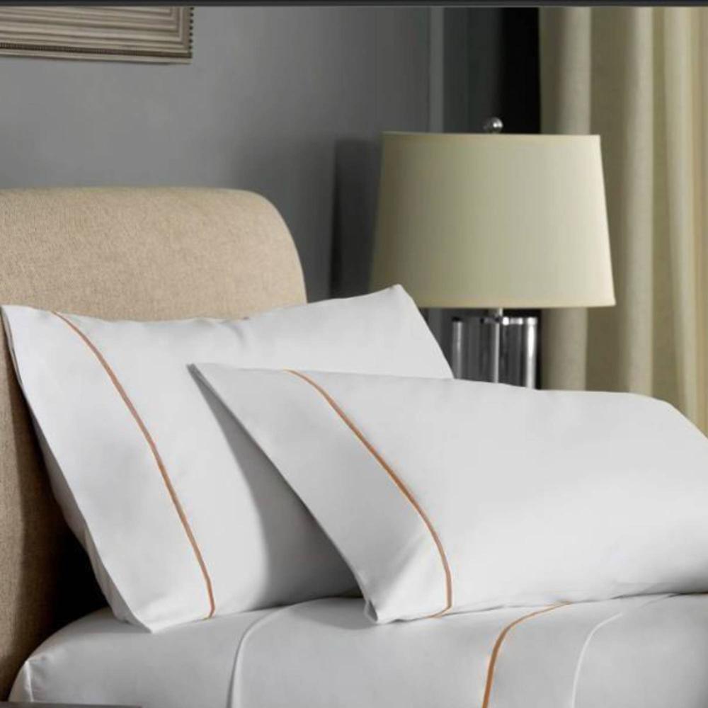 Juego De Sábanas 220 Hilos Algodón Deluxe - Blanco Beige Arlin 2 Plazas