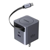 Cargador de Pared UGREEN Nexode Pro 65W GaN Cable USB-C Retráctil 0.7m Dual Port USB-C y USB-A 65824