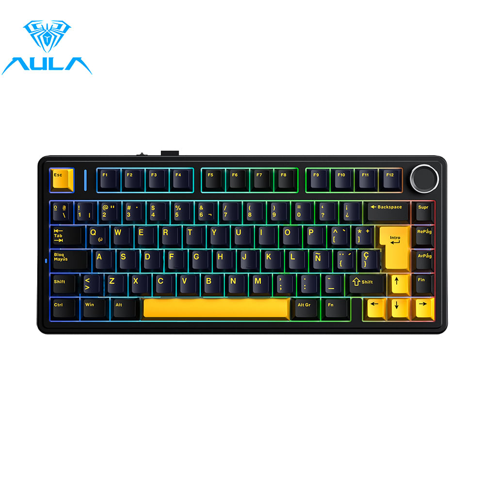 Teclado Aula F75 Rainbow Cableado Inglés BLACK YELLOW - PINK SWITCH