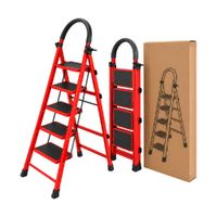 ESCALERA PLEGABLE DE ACERO 5 PELDANOS CON PASAMANOS Y BASE ANTIDESLIZANTE