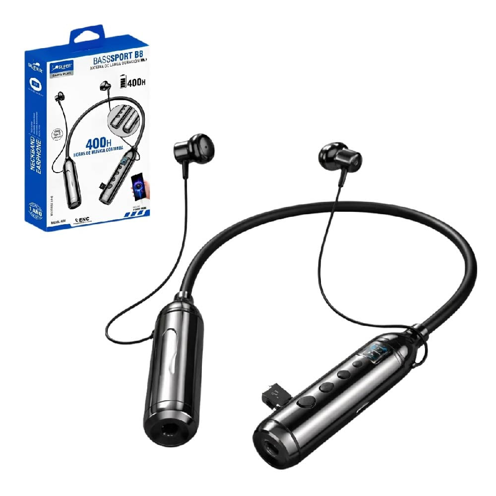 Audifonos Inalambricos Bass Sport B8 con Banda para Cuello Pantalla LED Power Bank Bluetooth 5.4