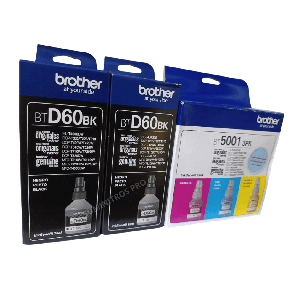 KIT DE 5 TINTA BROTHER BT5001 YBTD60BK ORIGINAL