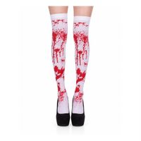 Medias Largas Halloween Blancas con Estampado Sangriento para Disfraz Cosplay Halloween