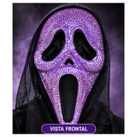 Máscara de Halloween Ghost face Morada con Lentejuelas y Capucha Halloween Fiesta Chic