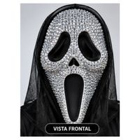 Máscara de Halloween Ghost face Silver con Lentejuelas y Capucha Halloween Fiesta Chic