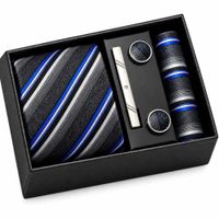 SET CORBATA PISA CORBATA GEMELOS Y PAÑUELO PLOMO MULT. RAYAS  M7