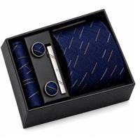 SET CORBATA PISA CORBATA GEMELOS Y PAÑUELO AZUL RAYITAS M6