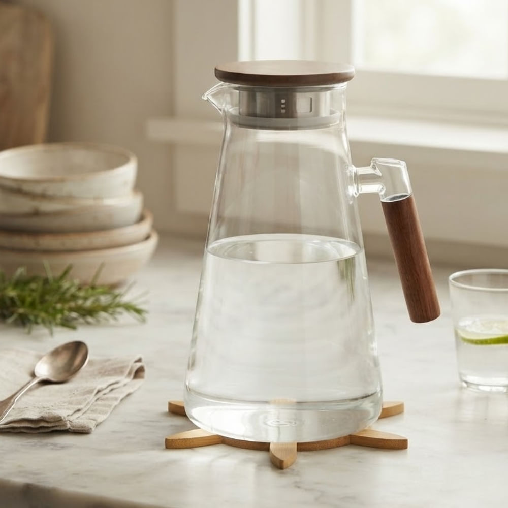 Jarra Vidrio Borosilicato 2 L con Asa de Madera