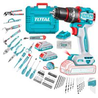 Taladro percutor 66nm 2 baterias y 166 herramientas Total THKTHP41667-TFBLI20011