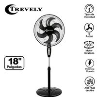 Ventilador de Pedestal Trevely VT-1880 18 Pulgadas 90W con Temporizador Negro