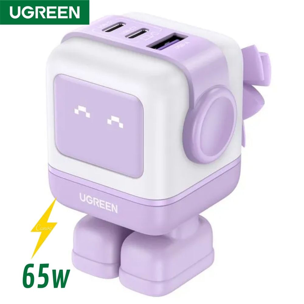 CARGADOR UGREEN ROBOT 65W Fast Charger GaN PURPURA