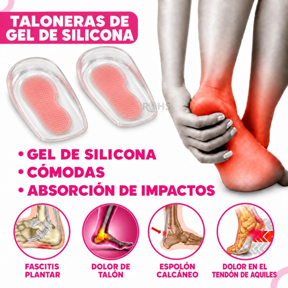 Plantillas Taloneras De Silicona Rosado Con Gel Para Talón Absorción De Impactos 2 Unidades