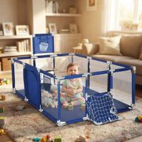 Corral Para Bebes 3 En 1 Con Canasta Y Arco De Fútbol - Azul