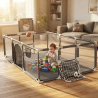 Corral Para Bebes 3 En 1 Con Canasta Y Arco De Fútbol - Gris