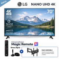 Televisor LG 70 NANO 4K UHD AI Smart TV 70NU850BPSD 2026 con Antena Digital y Rack Movible